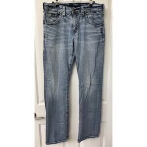Silver Jeans Co Gordie Mens 32/34 light wash distressed straight leg jeans